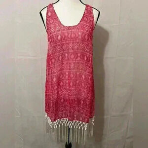 Francesca's Women's Pink & White‎ Playful Fringed Summer Swim Cover Size S/M